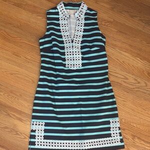 Sail to Sable Black and Blue Striped Dress